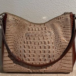 EUC Brahmin 2 tone hobo shoulder bag light brown beige cappucino toasted